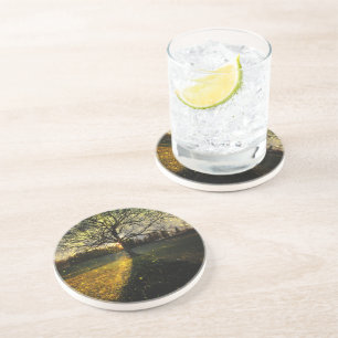 Magical fireflies dreamy landscape coaster