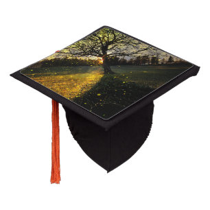 Magical fireflies dreamy landscape graduation cap topper