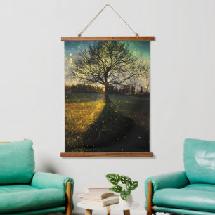 Magical fireflies dreamy landscape hanging tapestry