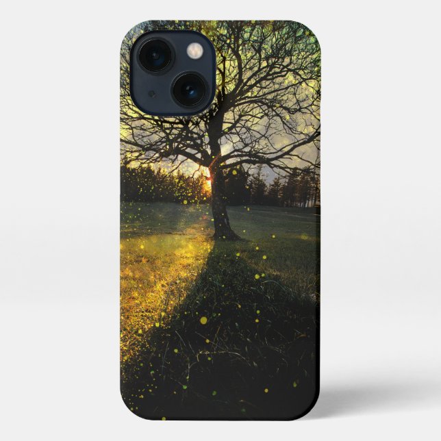 Magical fireflies dreamy landscape iPhone case (Back)