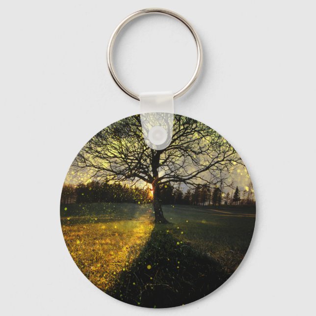 Magical fireflies dreamy landscape keychain (Front)