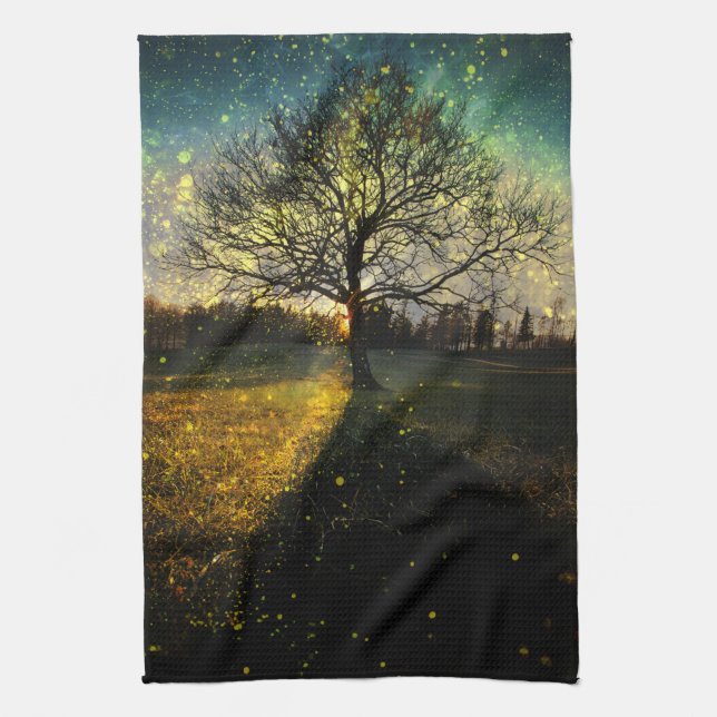 Magical fireflies dreamy landscape kitchen towel (Vertical)