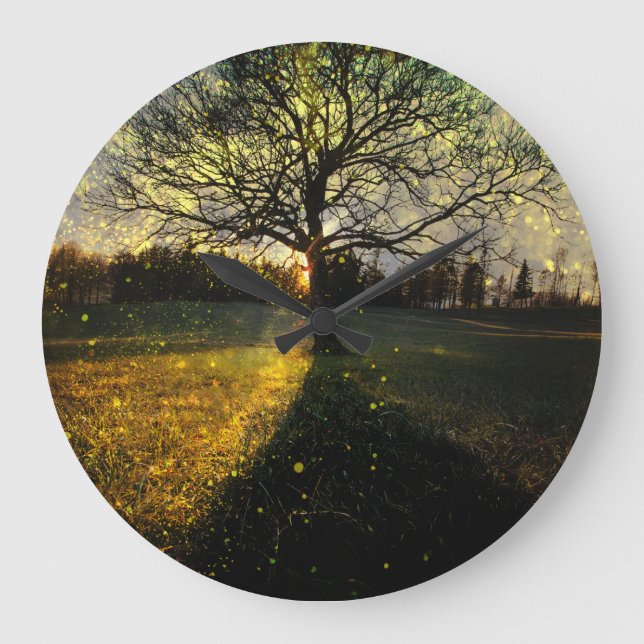 Magical fireflies dreamy landscape large clock (Front)