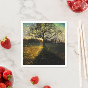 Magical fireflies dreamy landscape napkin