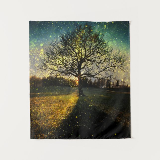 Magical fireflies dreamy landscape tapestry (Front)