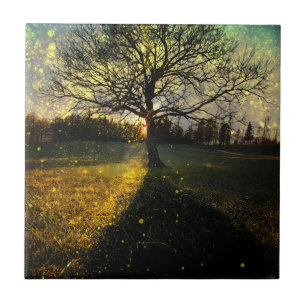 Magical fireflies dreamy landscape tile