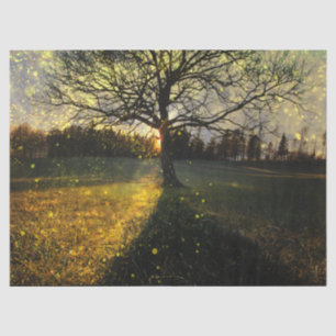 Magical fireflies dreamy landscape tissue paper