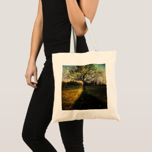 Magical fireflies dreamy landscape tote bag