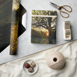 Magical fireflies dreamy landscape wrapping paper