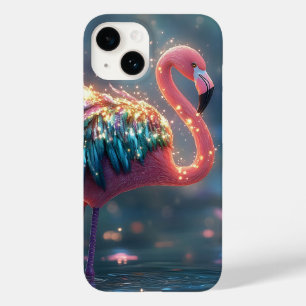 Magical Flamingo Fantasy Art with Colorful Feather Case-Mate iPhone 14 Case