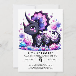 Magical Floral Dinosaur Digital Birthday Invitation