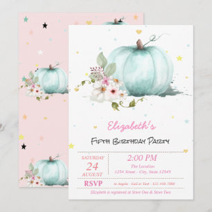 Magical Floral Pumpkin Stars Birthday Invitation