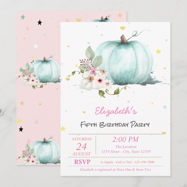 Magical Floral Pumpkin Stars Birthday Invitation (Front/Back)