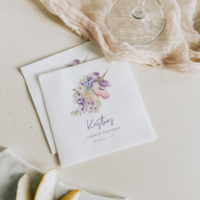 Magical Floral Unicorn Birthday Napkins (Creator Uploaded)
