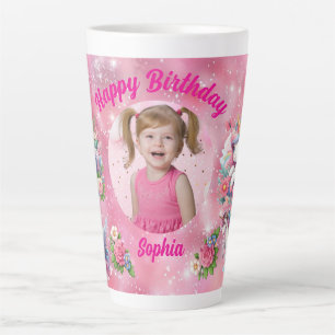 Magical Floral Unicorn Photo Girly Birthday  Gift Latte Mug