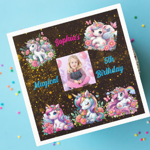 Magical Floral Unicorn Photo Kids Birthday Party  Napkin