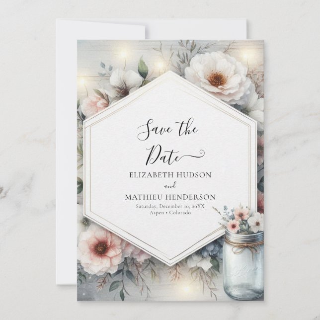 Magical Flowers Mason Jar Wedding Save The Date (Front)