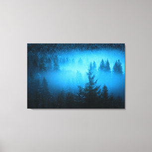 Magical fog in snowy spruce forest canvas print