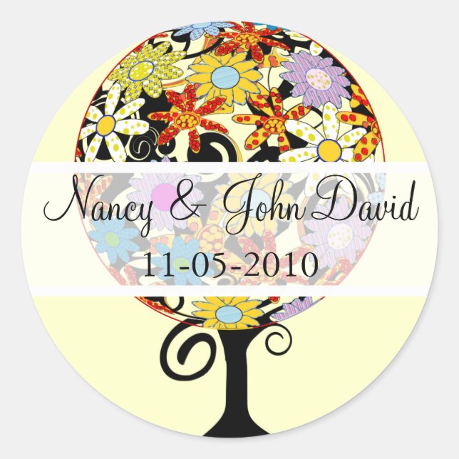 Magical Forest Circle of Love Flower Tree Wedding Classic Round Sticker (Front)