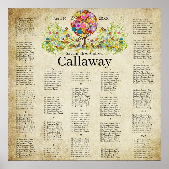 Magical Forest Circle of Love Flower Tree Wedding Poster (Front)