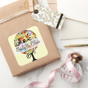Magical Forest Circle of Love Flower Tree Wedding Square Sticker