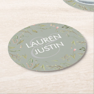 Magical Forest Floral Monogram Paper Coaster