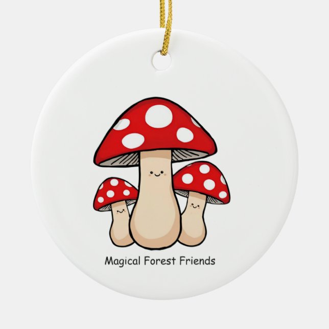 Magical Forest Friends – Cute Illustration Ceramic Ornament (Front)