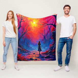 Magical Forest Girl's Solitude Design Fleece Blanket