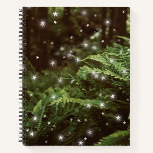 Magical forest green ferns star light notebook