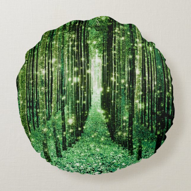 Magical Forest Green Mystery Round Pillow (Back)