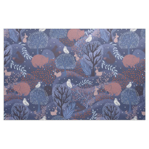 Magical forest night woodland animals cute kids fabric