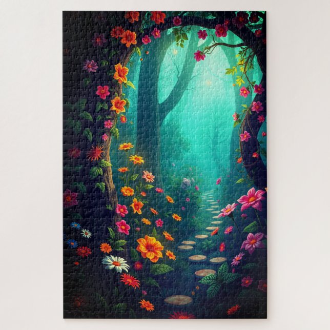 Magical Forest Pathway with Whimsical Wildflowers Jigsaw Puzzle (Vertical)