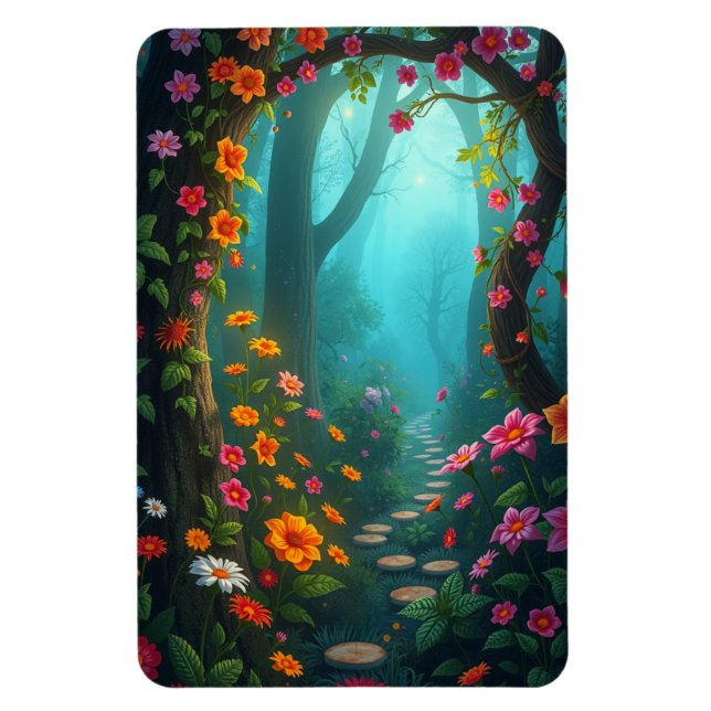 Magical Forest Pathway with Whimsical Wildflowers Magnet (Vertical)