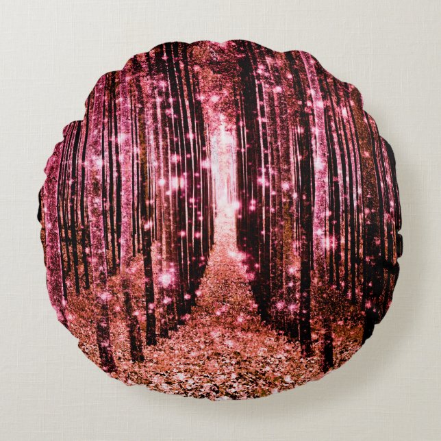 Magical Forest Peach Pink Round Pillow (Front)