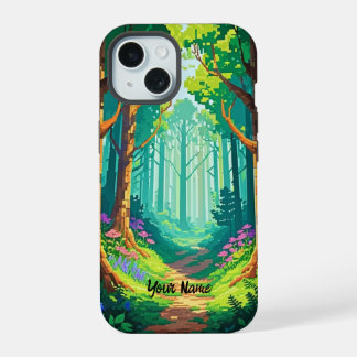 Magical Forest Pixel Art Personalized Name  iPhone 15 Case