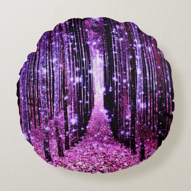 Magical Forest Purple Pink Round Pillow (Front)