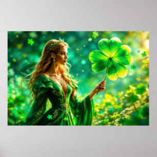 Magical forest St Patrick day nature fairy art Poster
