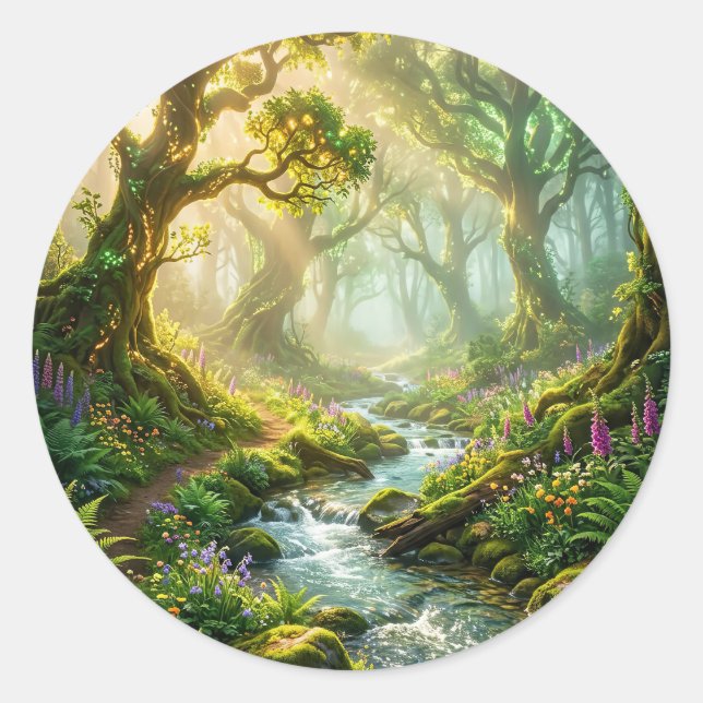 Magical Forest Stream Round Sticker (Front)