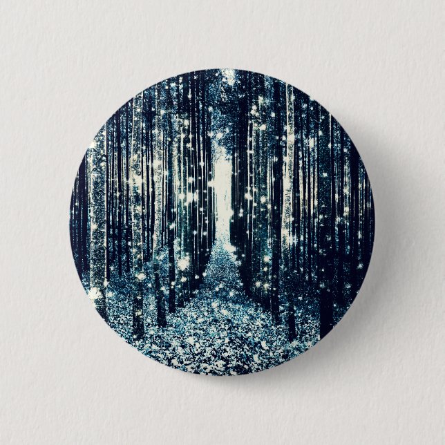 Magical Forest Teal Grey Elegance 2 Inch Round Button (Front)