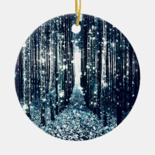 Magical Forest Teal Grey Elegance Ceramic Ornament