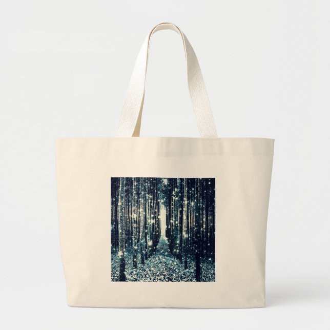 Magical Forest Teal Grey Elegance Large Tote Bag (Front)