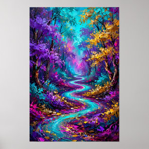 Magical Forest Turquoise River - Purple Gold Colou Poster