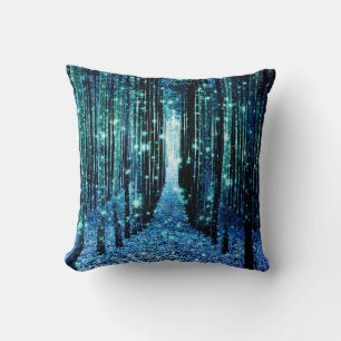 Magical Forest Turquoise Teal Throw Pillow