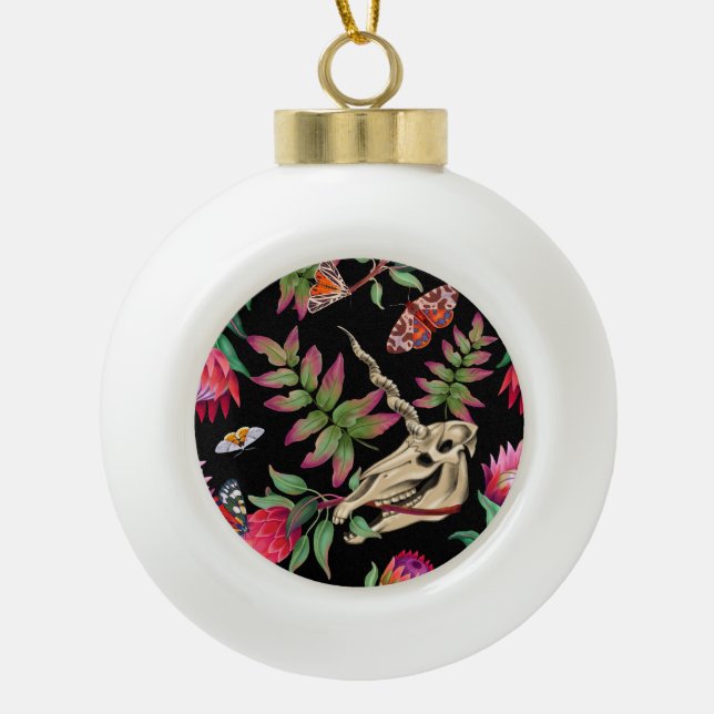 Magical Forest Unicorn Dark Pattern. Ceramic Ball Christmas Ornament (Front)