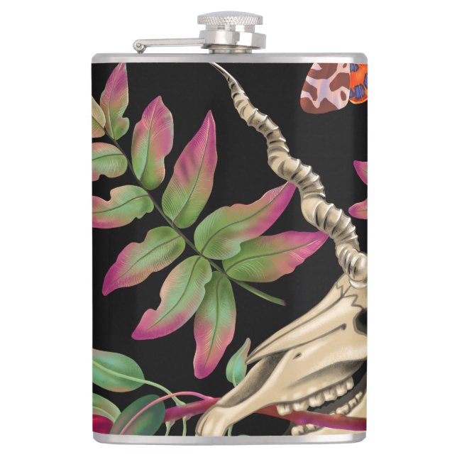 Magical Forest Unicorn Dark Pattern. Hip Flask (Front)