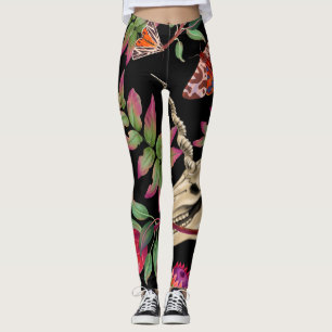 Magical Forest Unicorn Dark Pattern. Leggings