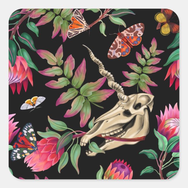 Magical Forest Unicorn Dark Pattern. Square Sticker (Front)