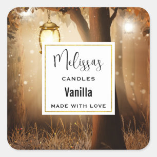 Magical Forest with Fairy Lights Candle Business Square Sticker