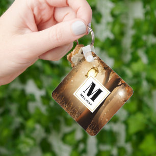Magical Forest with Fairy Lights Monogram Keychain