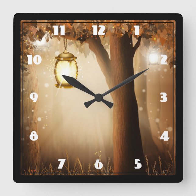 Magical Forest with Fairy Lights Square Wall Clock (Front)